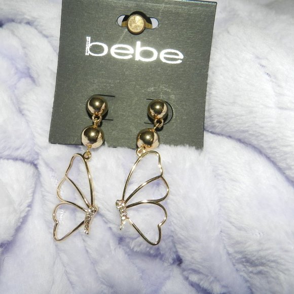 Bebe Butterfly Dangling Rhinstones Charm Post Earrings  NEW - Picture 4 of 6